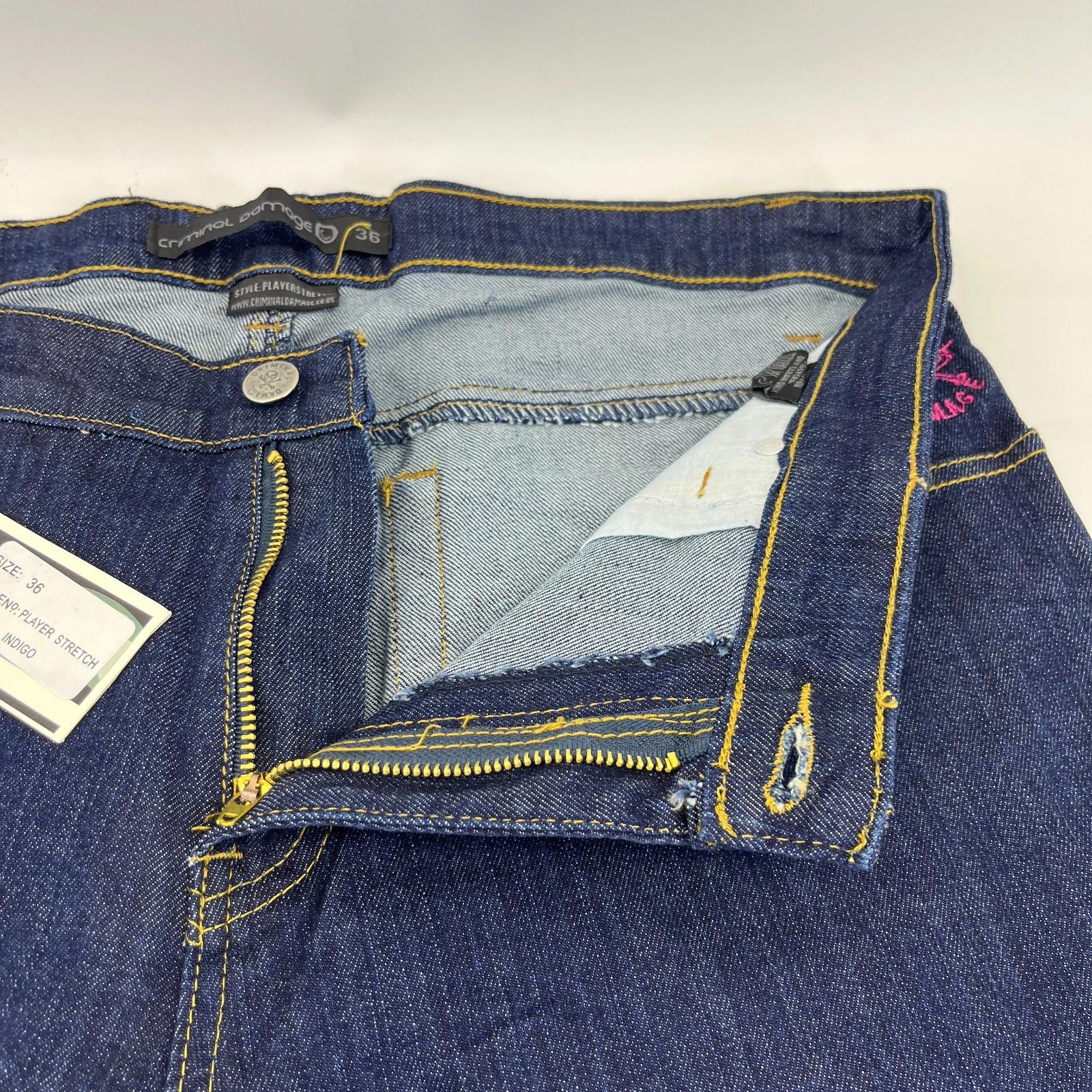 Criminal Damage Player Stretch Jeans Tapered Dark Blue 100% Cotton Denim W36 L32