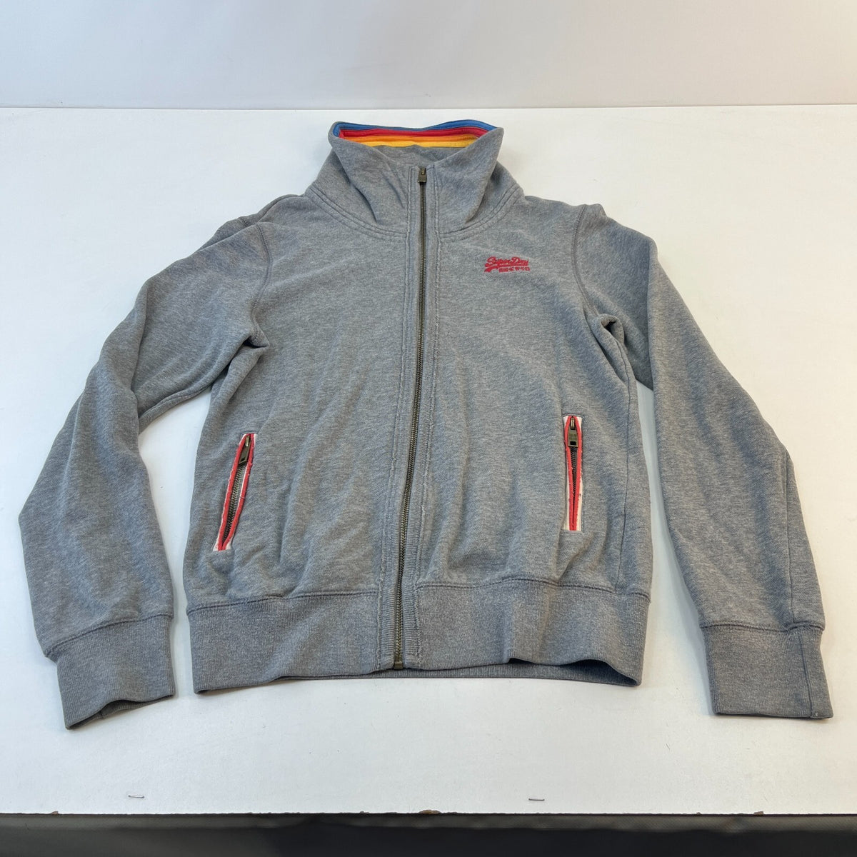 SuperDry Beach Men’s Grey Cotton Full Zip High Neck Logo Sweatshirt size S