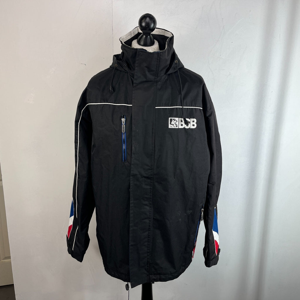 Men's British Superbikes Jacket Black Waterproof Coat with Stow Hood size 2XL