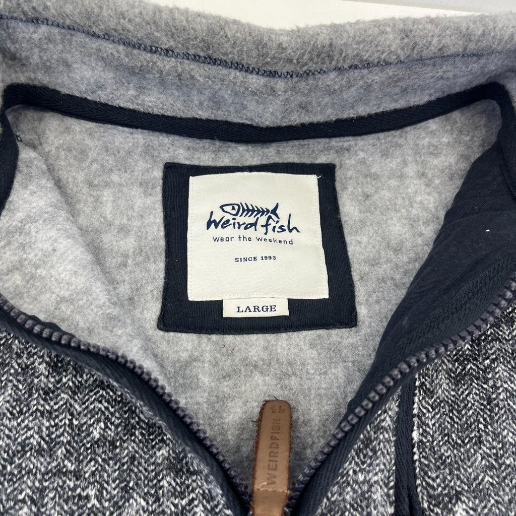 Weird Fish Men's Fleece Pullover size Large Grey 1/4 Zip Herringbone