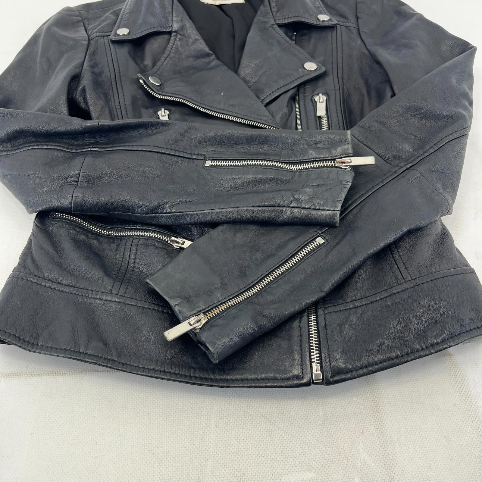 Mango Women's Genuine Soft Leather Biker Jacket in Black size Small