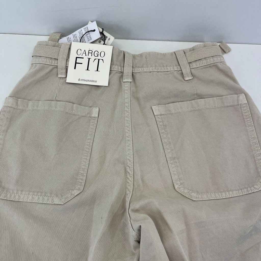 Stradivarius Cargo Chino Trousers in Light Beige UK size 6 Leg 31"