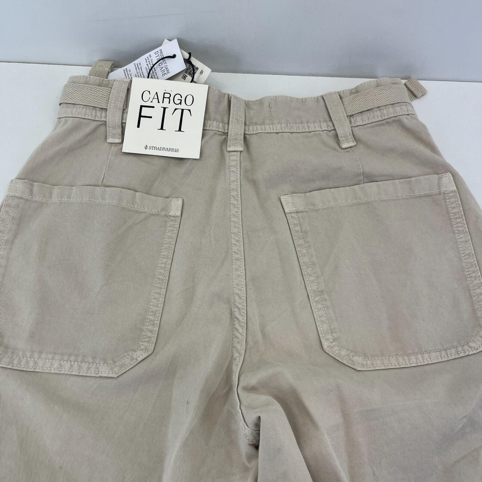 Stradivarius Cargo Chino Trousers in Light Beige UK size 6 Leg 31"