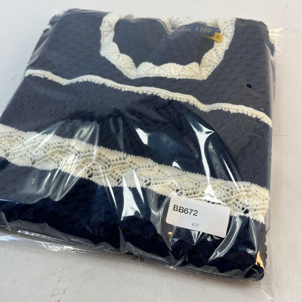 Polo Ralph Lauren Crochet Knit Jumper Women's size Large Blue/White Crew Neck