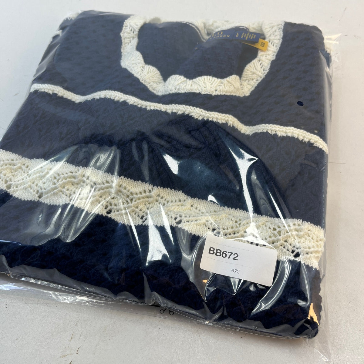 Polo Ralph Lauren Crochet Knit Jumper Women's size Large Blue/White Crew Neck