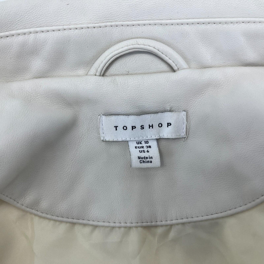 Topshop Zipped Faux Leather Cropped Biker Jacket Ivory White UK Women's size 10