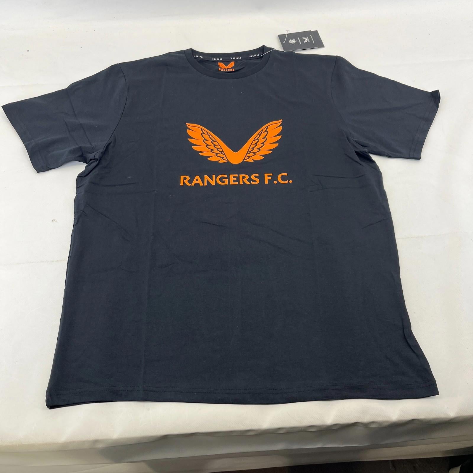 Castore Glasgow Rangers Logo T Shirt Mens Rangers FC Black/Orange size Large