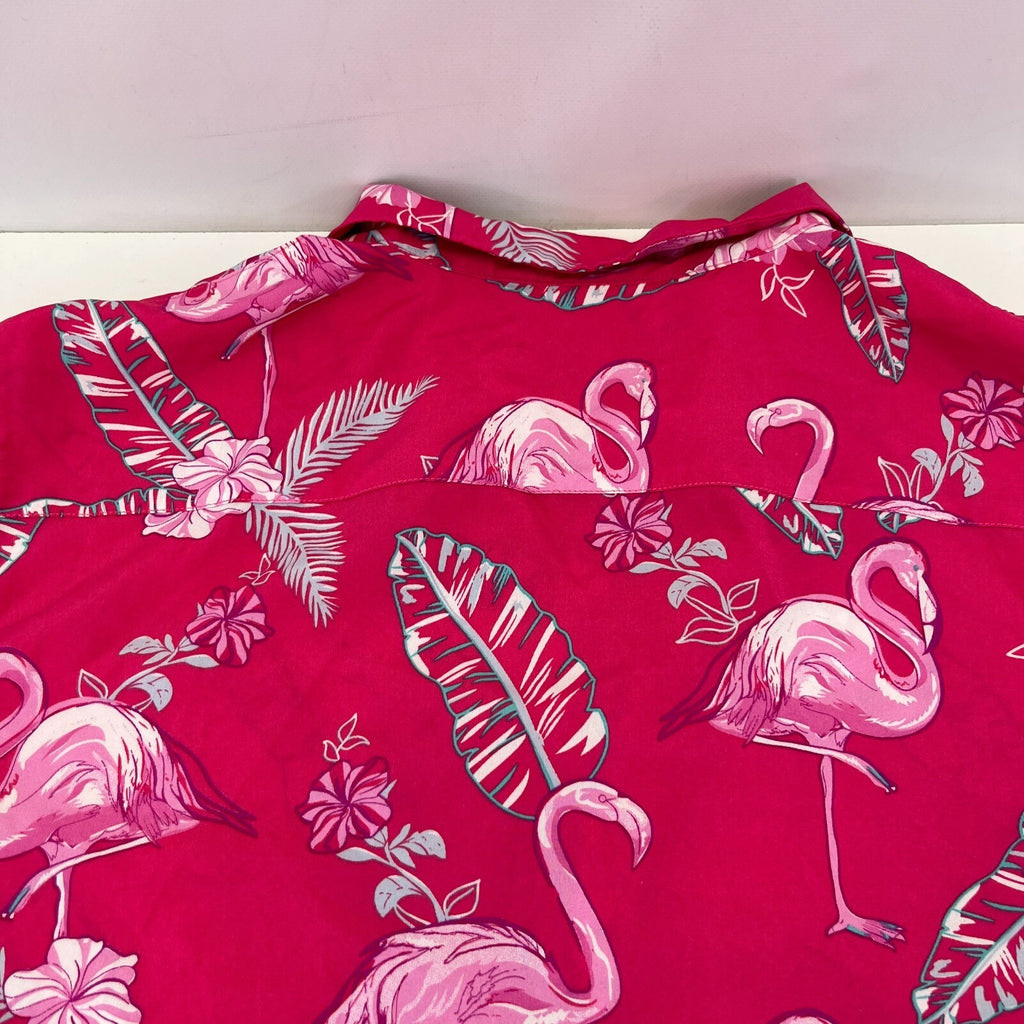 Hawaiian Vacation Mens Pink Flamingo Shirt Design Short Sleeve Holiday size 2XL
