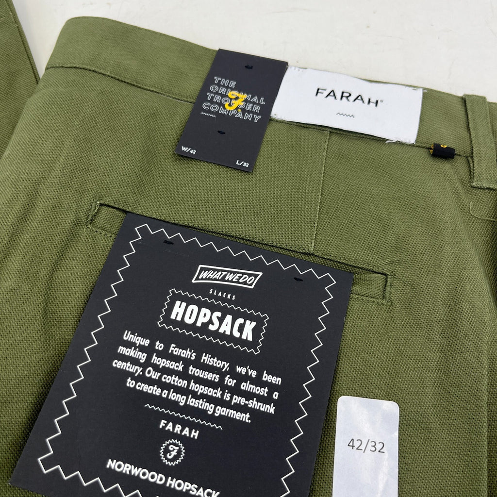 Farah Norwood Hopsack 100% Cotton Trousers Regular Fit W42" L32" Olive Green