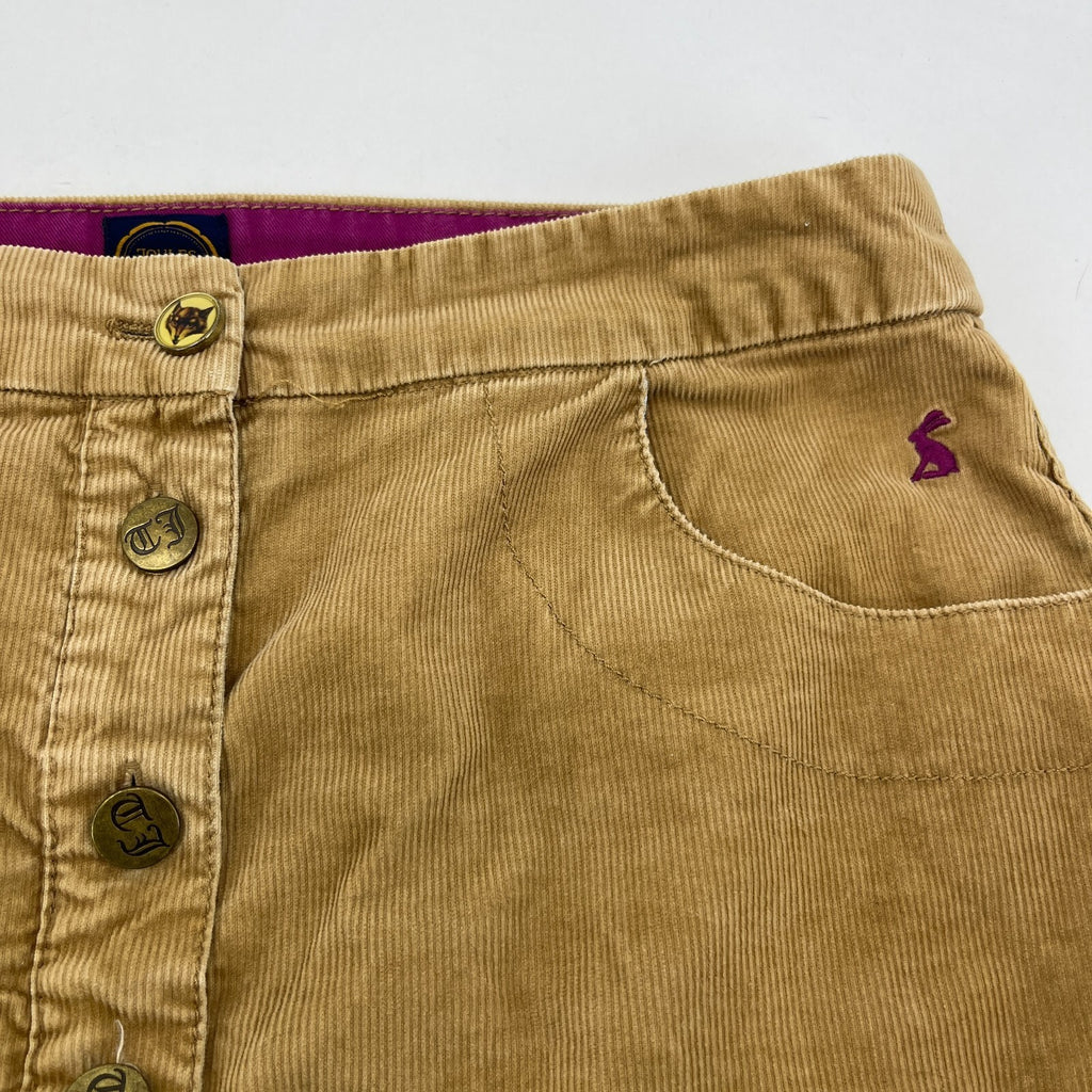 Joules Tan Brown Cord Short Skirt Corduroy Button Front with Pockets UK size 12