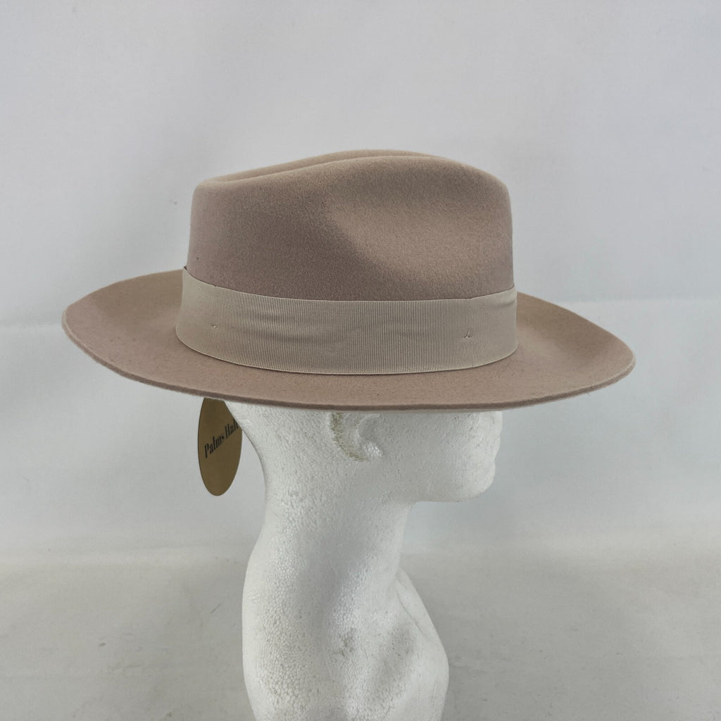 Palms Halt 100% Wool Handmade Textured Fedora Hat in Beige size M 56