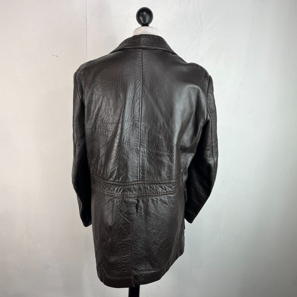 Vintage Made in London Dark Brown Leather Jacket Mid Length Retro size Medium