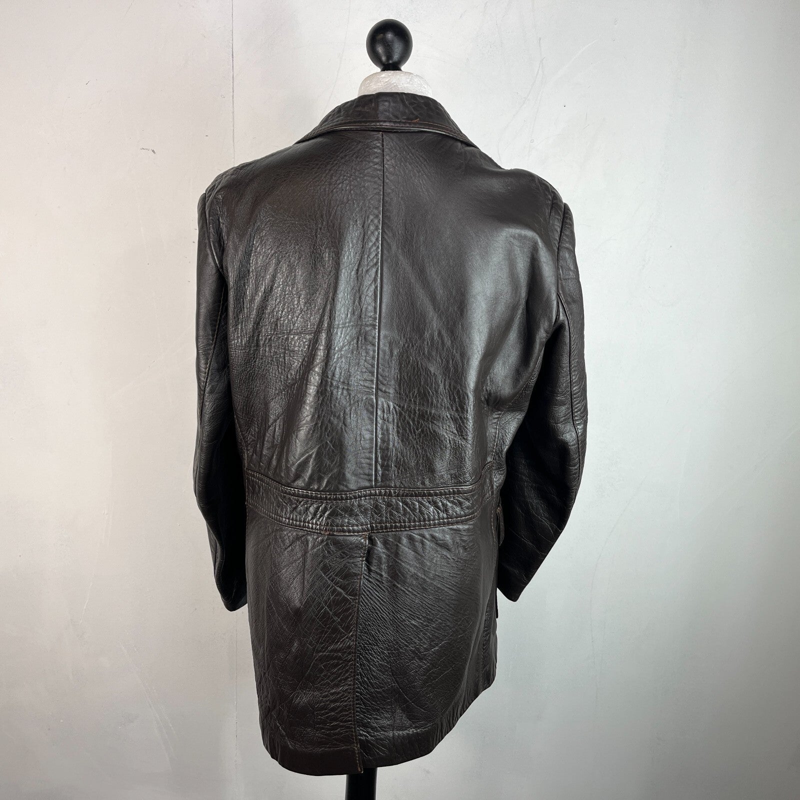 Vintage Made in London Dark Brown Leather Jacket Mid Length Retro size Medium