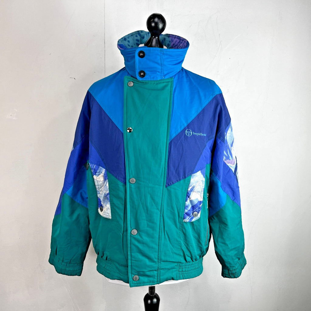 Vintage Sergio Tacchini 80s 90s Mens size M White Label Ski Jacket Blue & Green