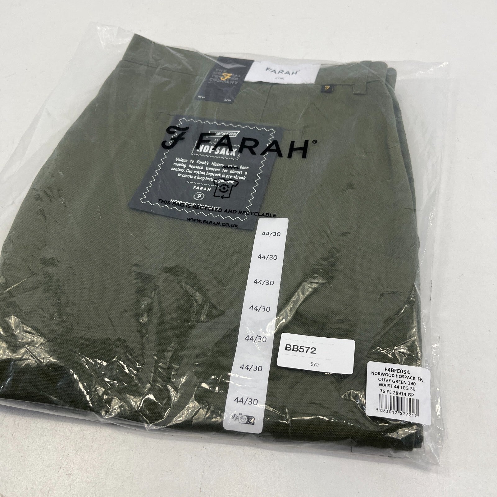 Farah Norwood Hopsack 100% Cotton Trousers Regular Fit W44" L30" Olive Green