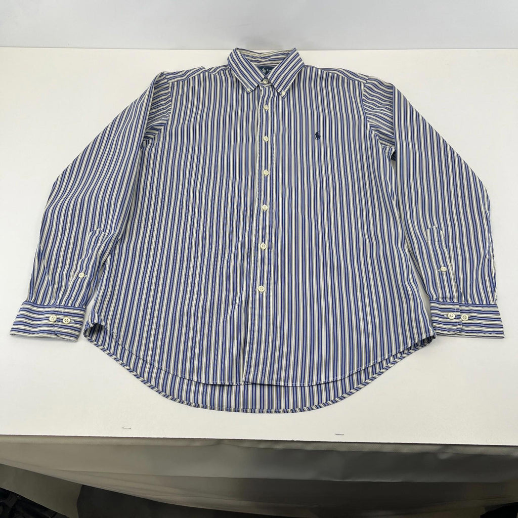 Ralph Lauren Shirt Mens 15 1/2 M Blue Pinstriped Cotton Button Up RL Pony