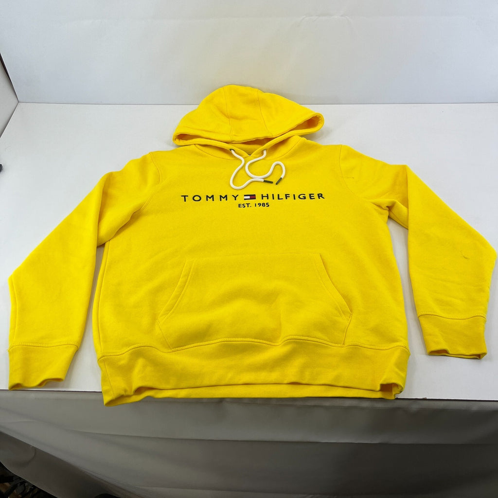 Tommy Hilfiger Mens Bright Yellow Embroidered Hoodie Sweater size XL Cotton