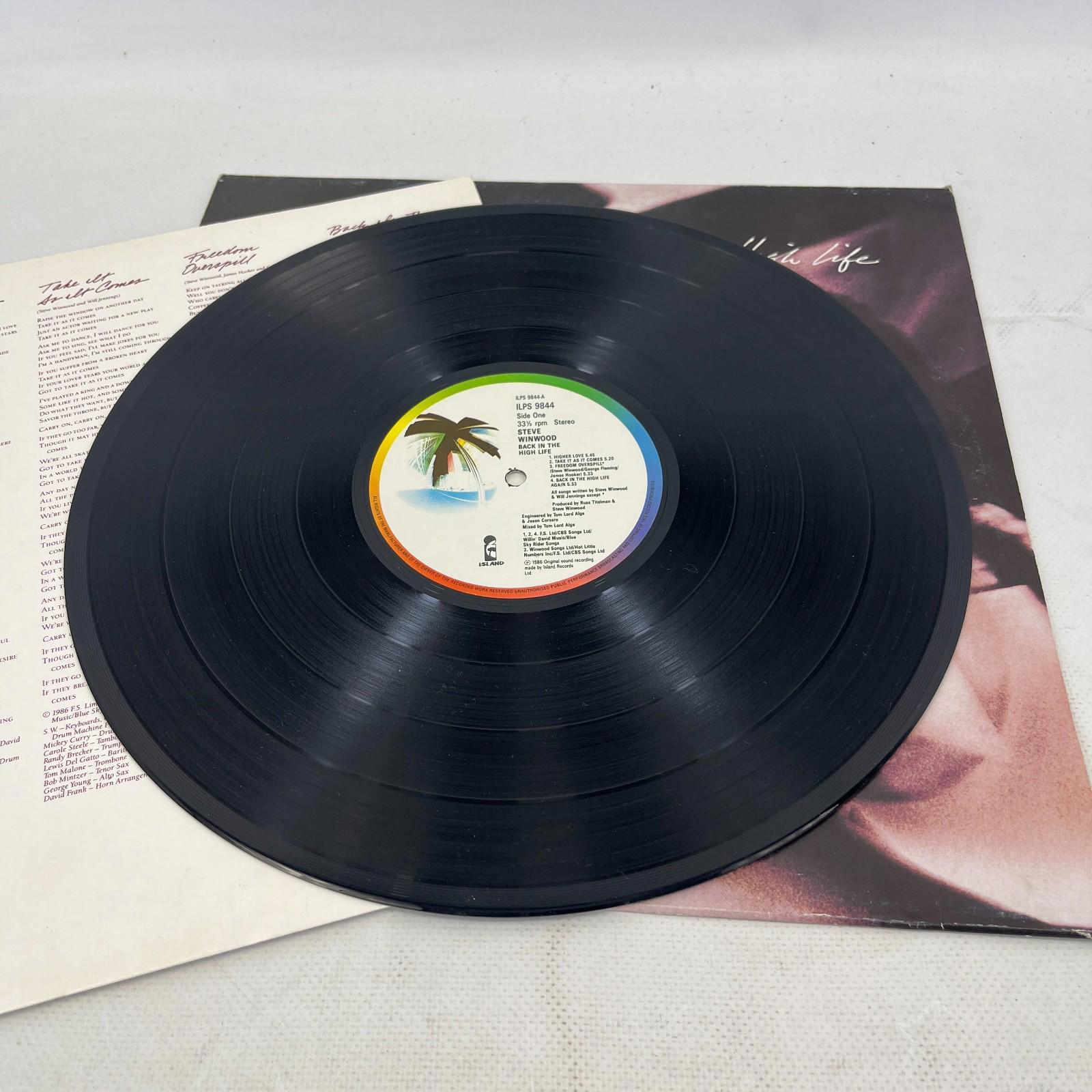 Steve Winwood Back In The High Life Vinyl Record VG+/VG+ ILPS 9844 1986