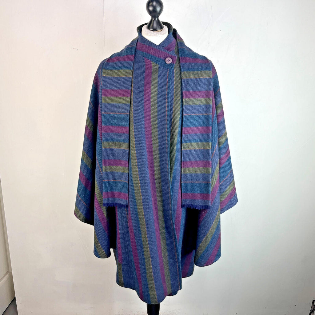 Avoca Collection Cape Coat Poncho Cloak size M Blue/Purple/Green +Attached Scarf