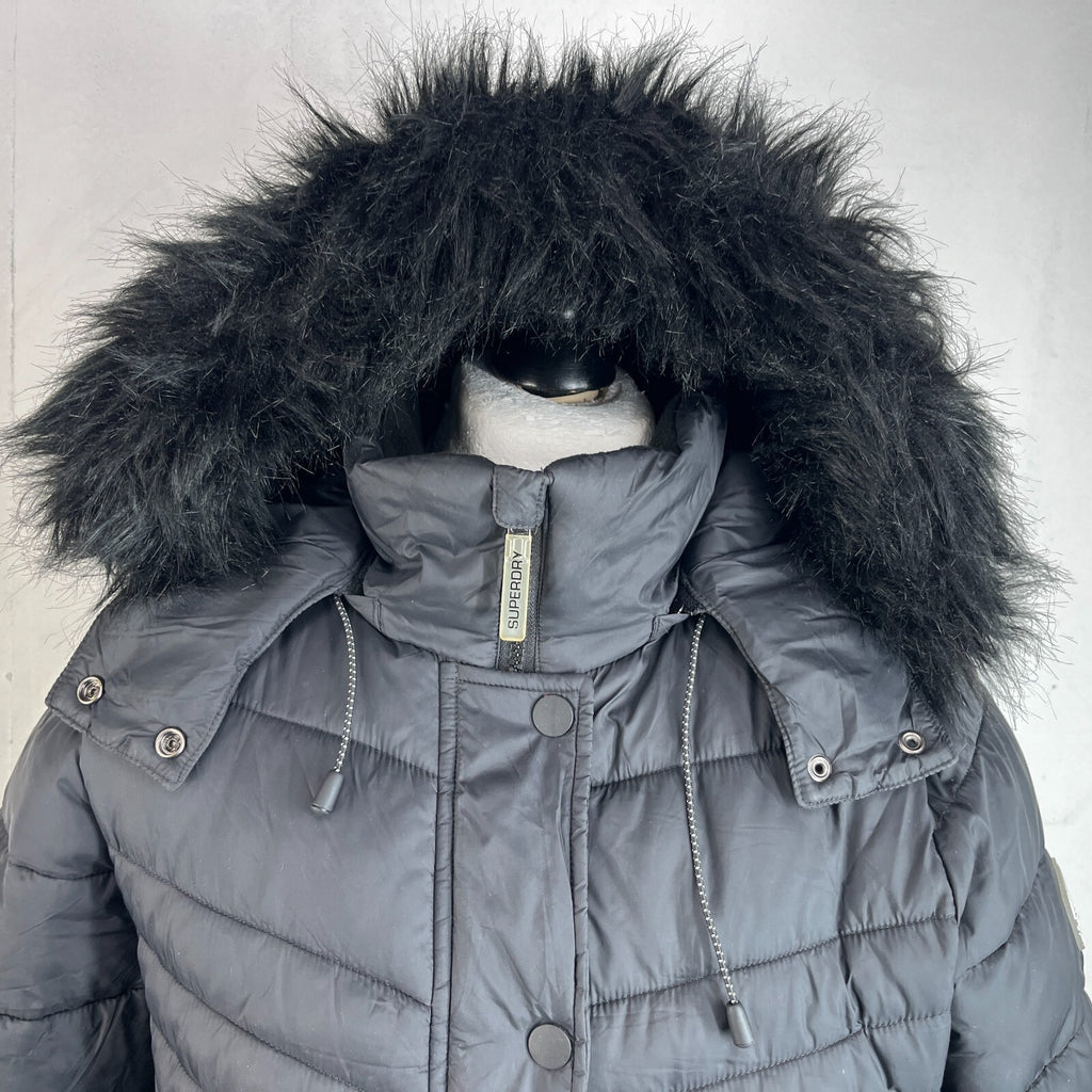 Superdry Original Fuji Puffer Jacket Women's Black Hooded UK size 18