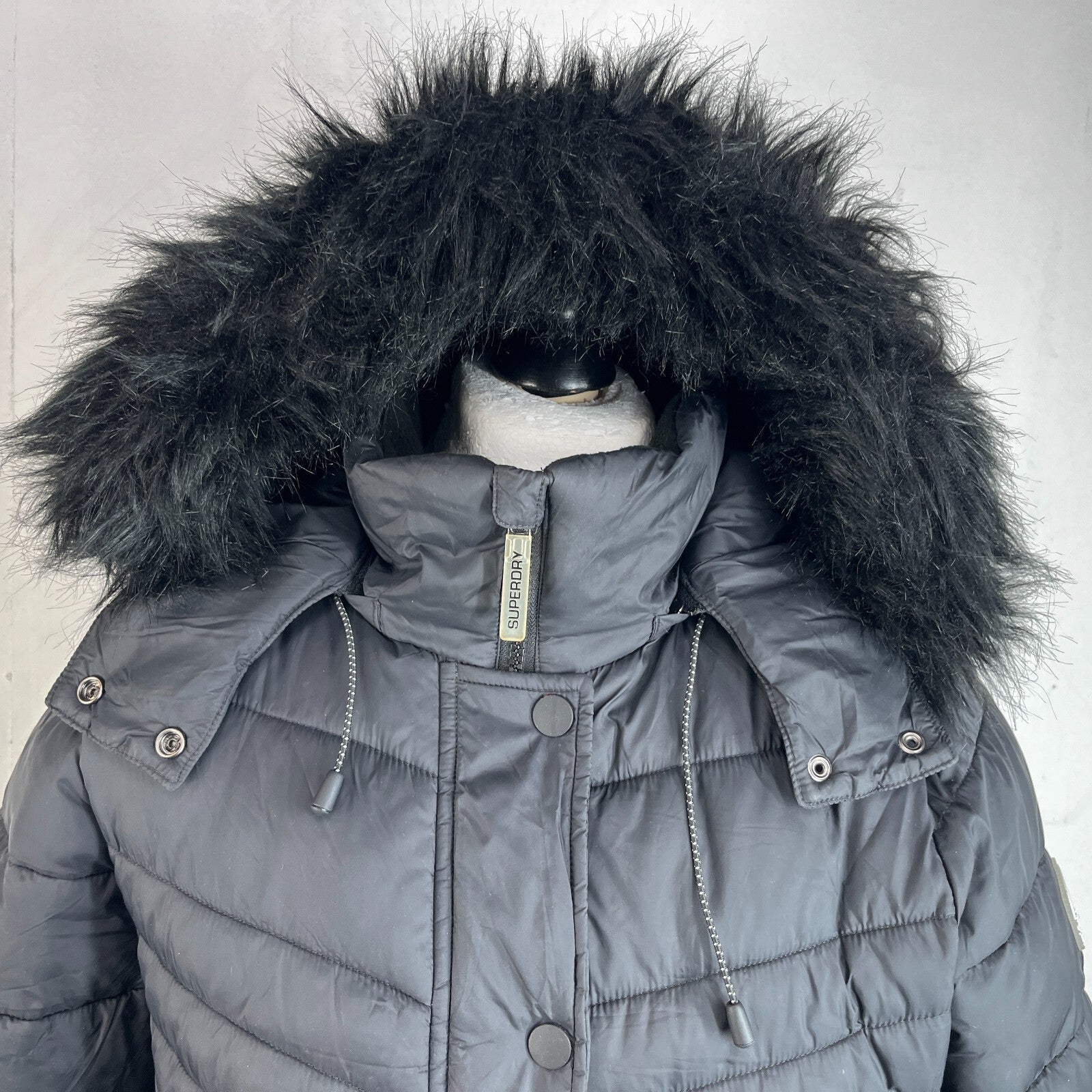 Superdry Original Fuji Puffer Jacket Women's Black Hooded UK size 18