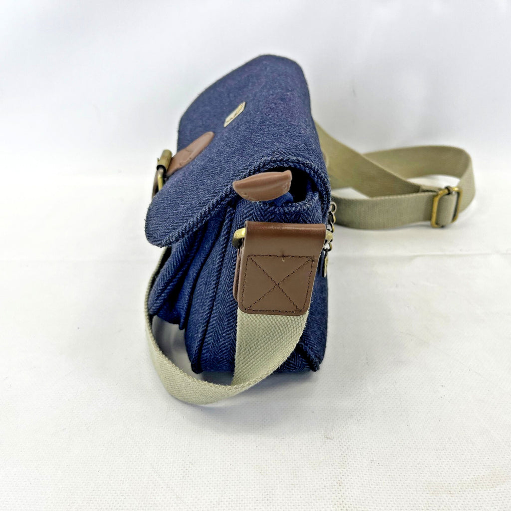 House of Tweed Navy Blue Medium Crossbody Satchel Bag Handbag Herringbone