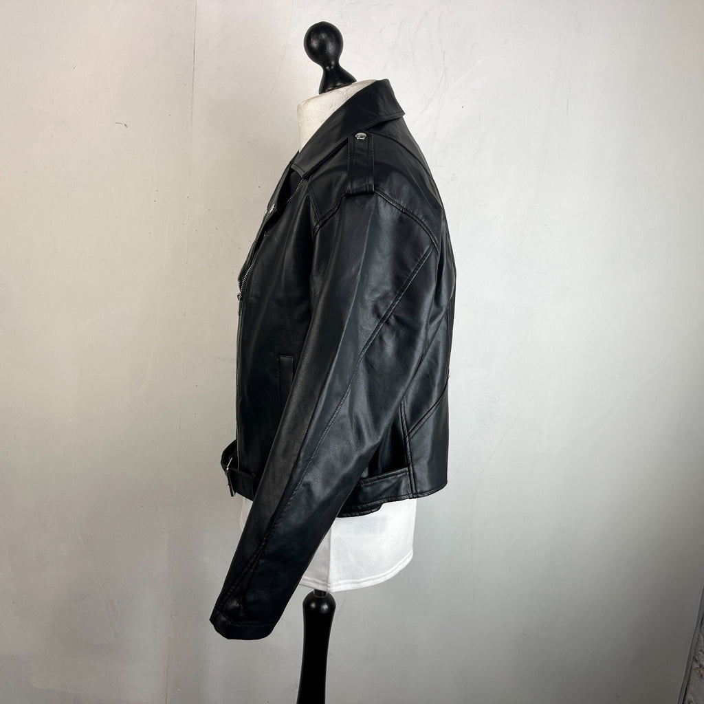 Be You Women’s Black Faux Leather Biker Jacket UK size 20 - New