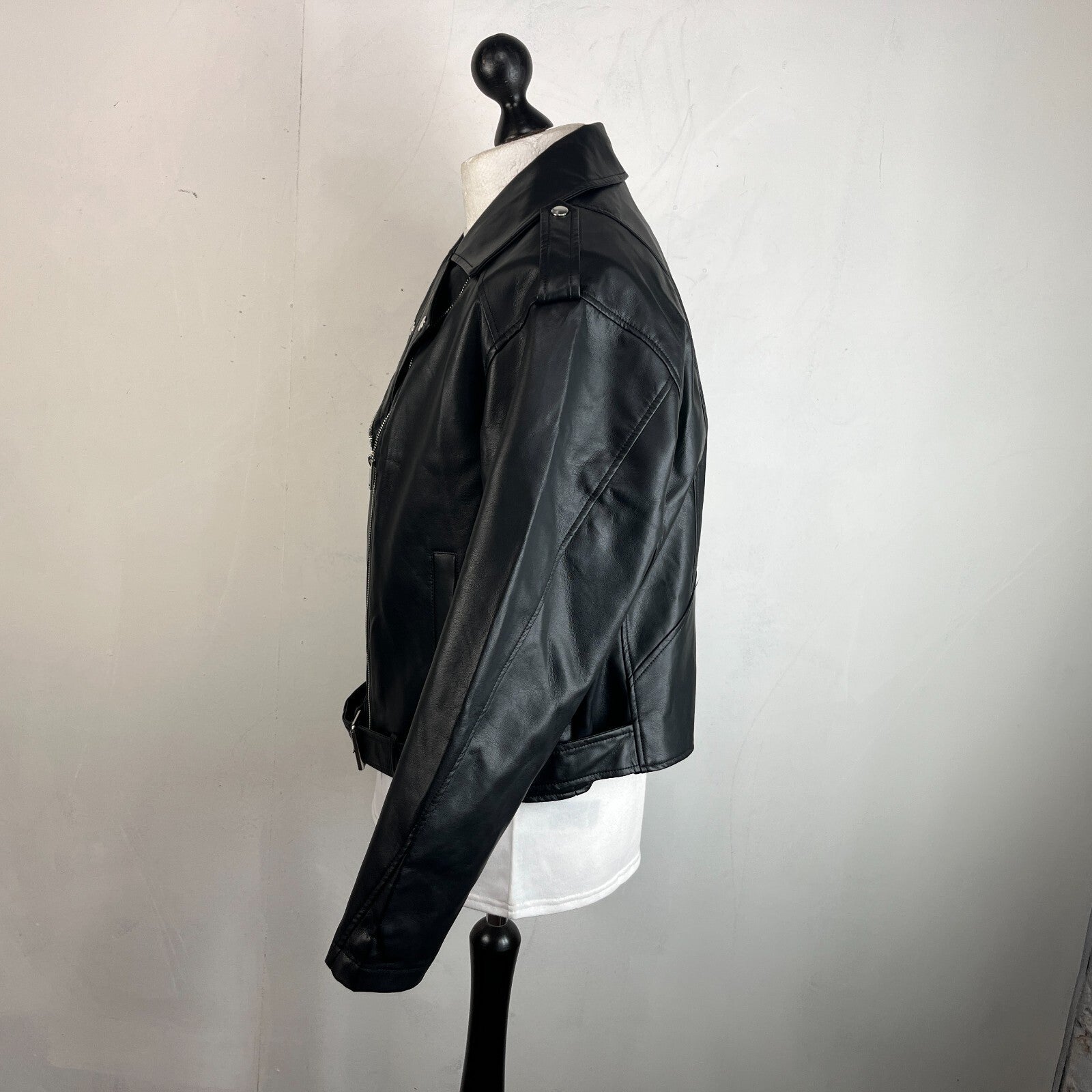 Be You Women’s Black Faux Leather Biker Jacket UK size 20 - New