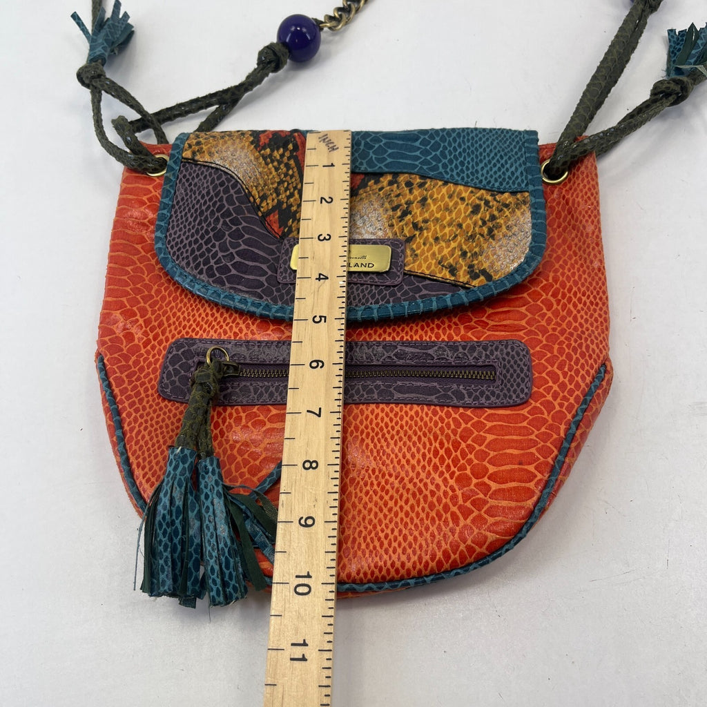 River Island Faux Snakeskin Leather Tassel foldover Chain Handbag Boho Hippy