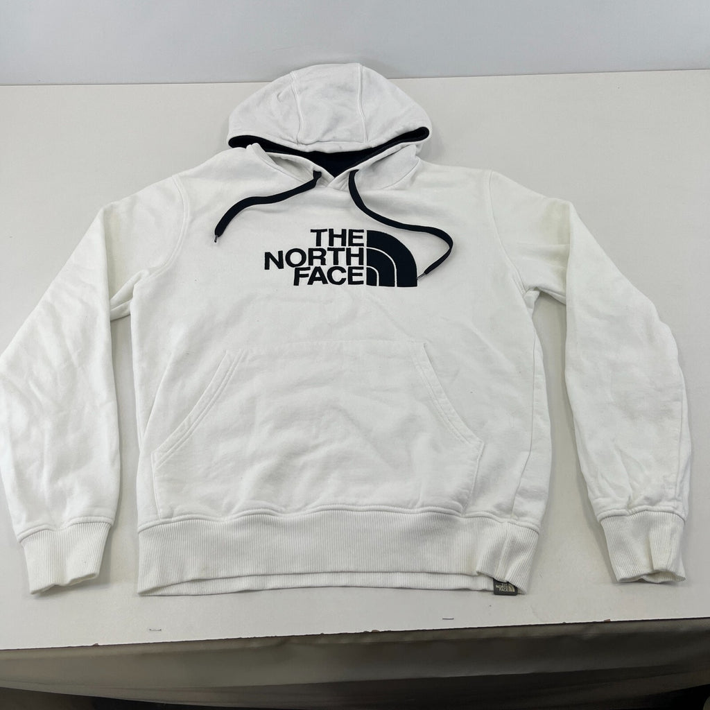 The North Face Men's White Pullover Hoodie size M Spellout Logo Outdoor