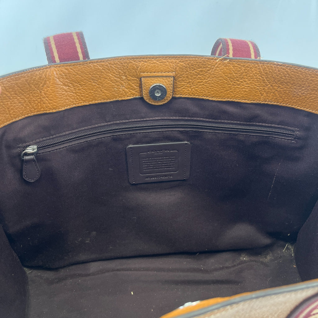 Coach Smith Tote Bag CM716 Tan Pebbled Leather Burgundy Logo Strap