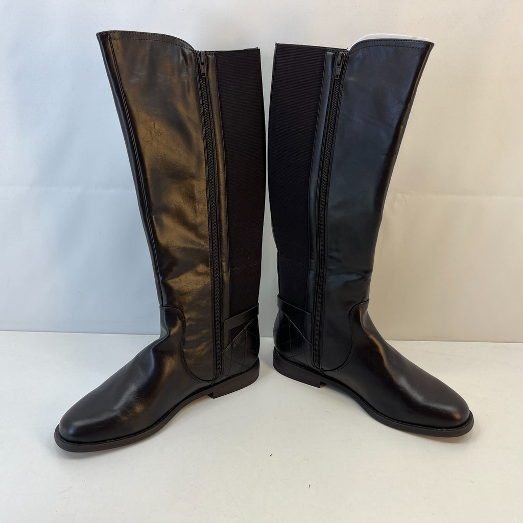 M&S Ladies Faux Leather Almond Toe Zip Calf Boots Dark Brown UK 6.5 EU 40 - New