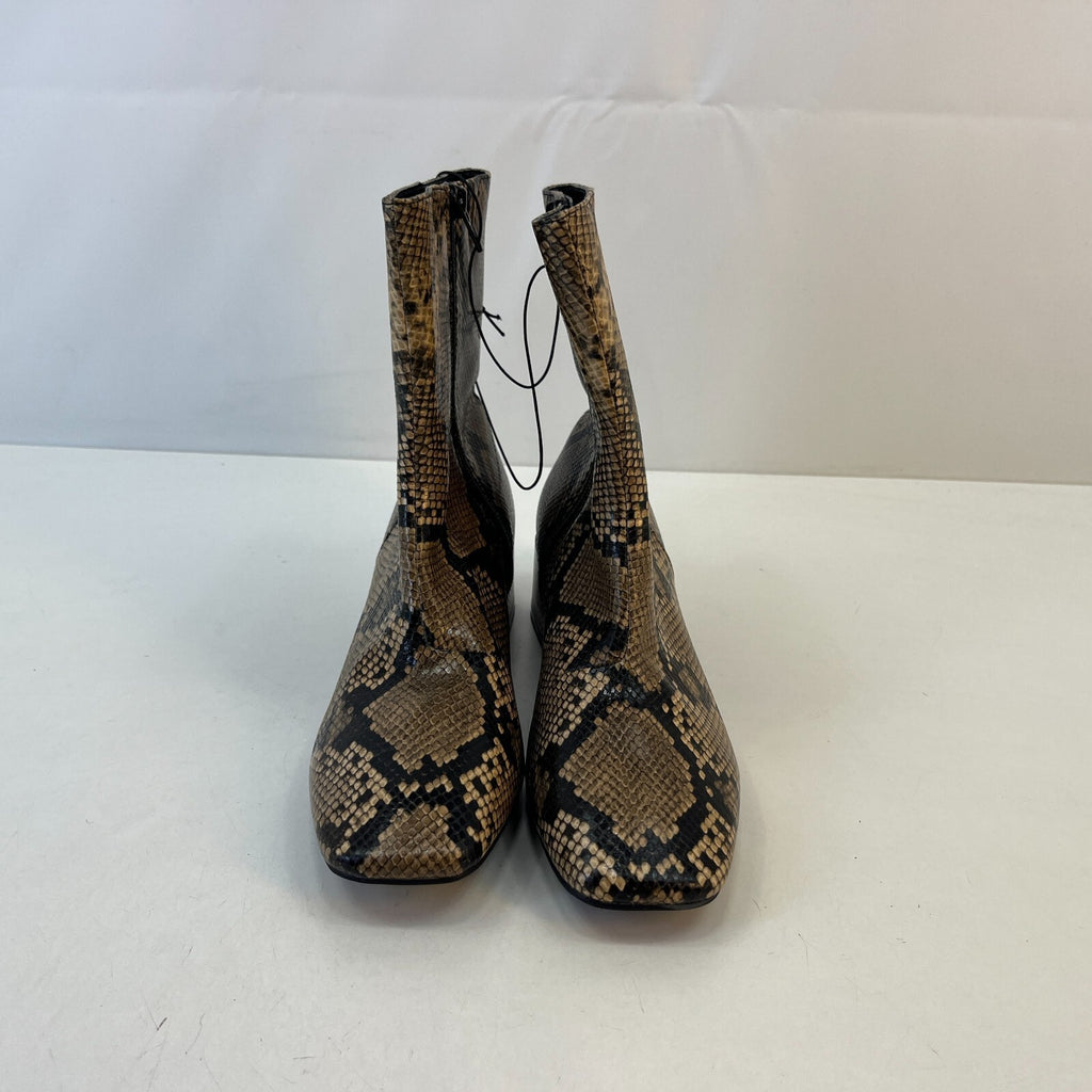 M&S Ladies Vegan Faux Snakeskin Square Toe Ankle Chelsea Boots Brown UK 6 EU39.5