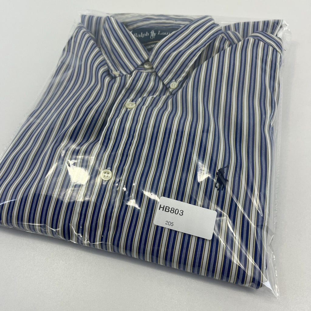 Ralph Lauren Shirt Mens 15 1/2 M Blue Pinstriped Cotton Button Up RL Pony