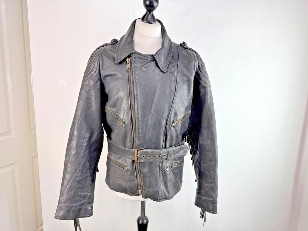 Vintage Difi of Germany Tasselled Leather Jacket Black Cruiser Cafe Racer UK 42