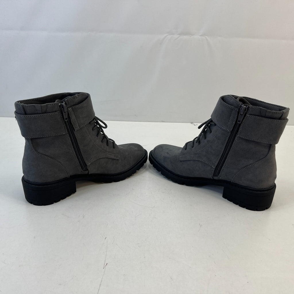 M&S Women’s Vegan Faux Suede Round Toe Ankle Boots Block Heel Side Zip Grey UK 4