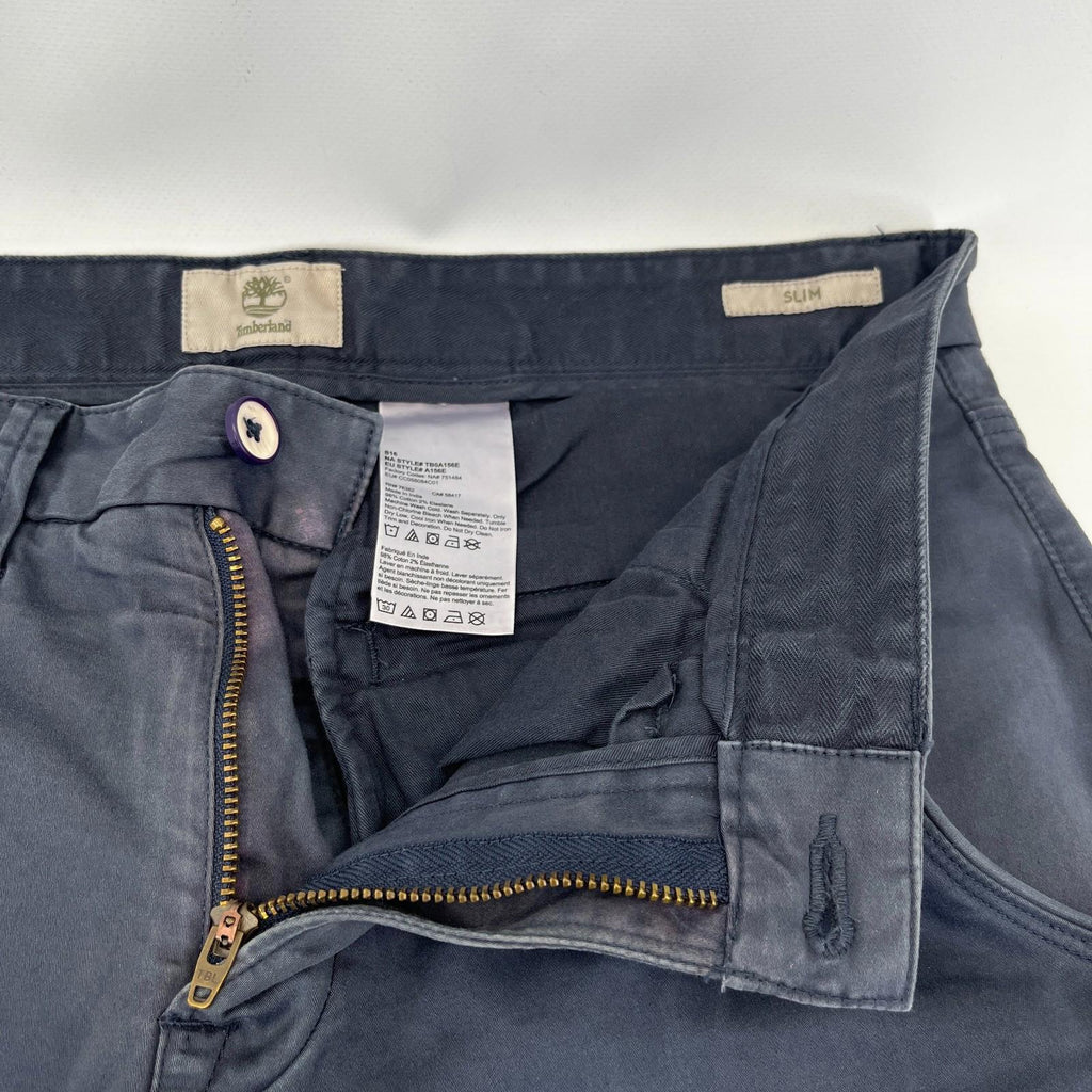 Timberland Men Blue Slim Tapered Chino Trousers Pants Zip Fly Cotton W32" L32"