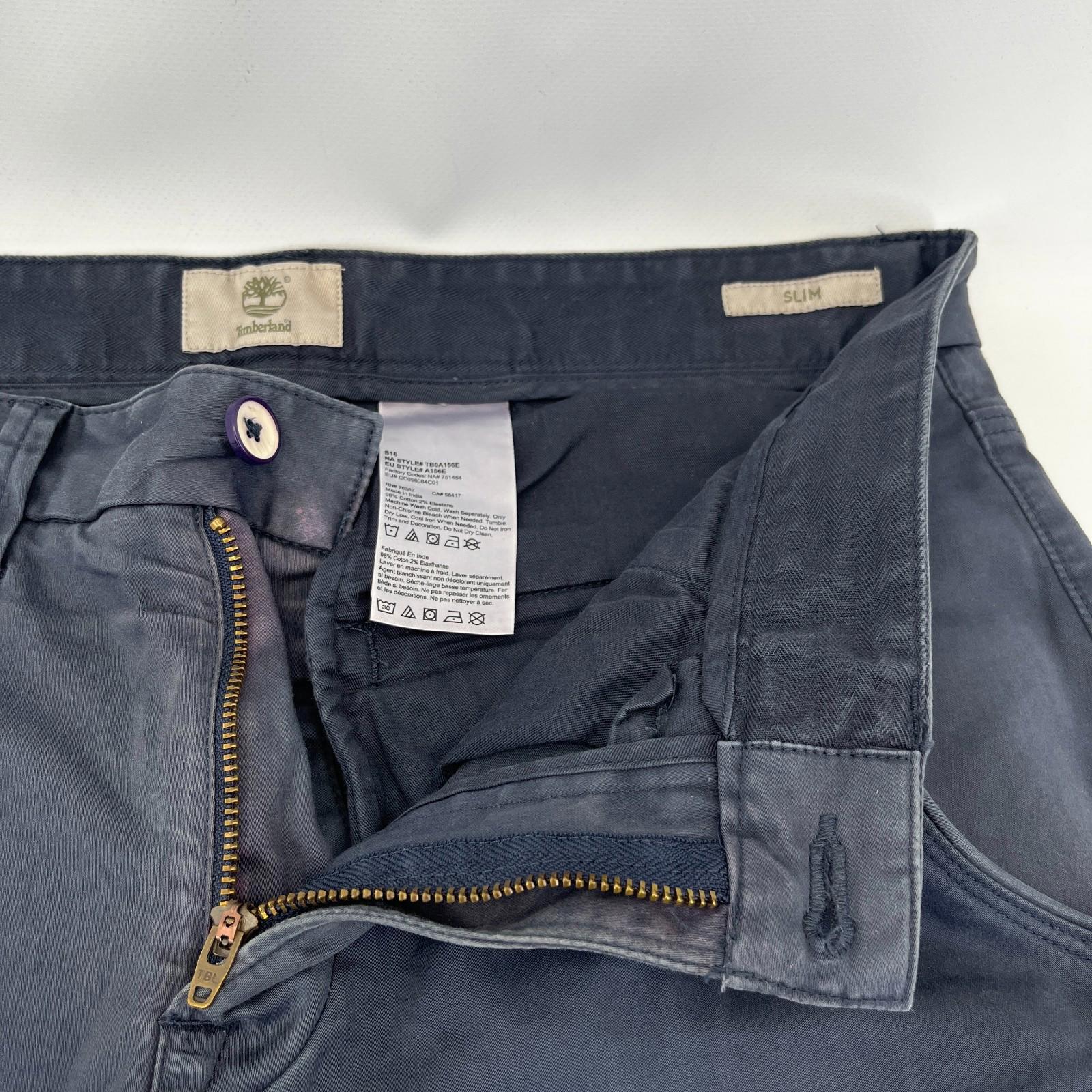 Timberland Men Blue Slim Tapered Chino Trousers Pants Zip Fly Cotton W32" L32"