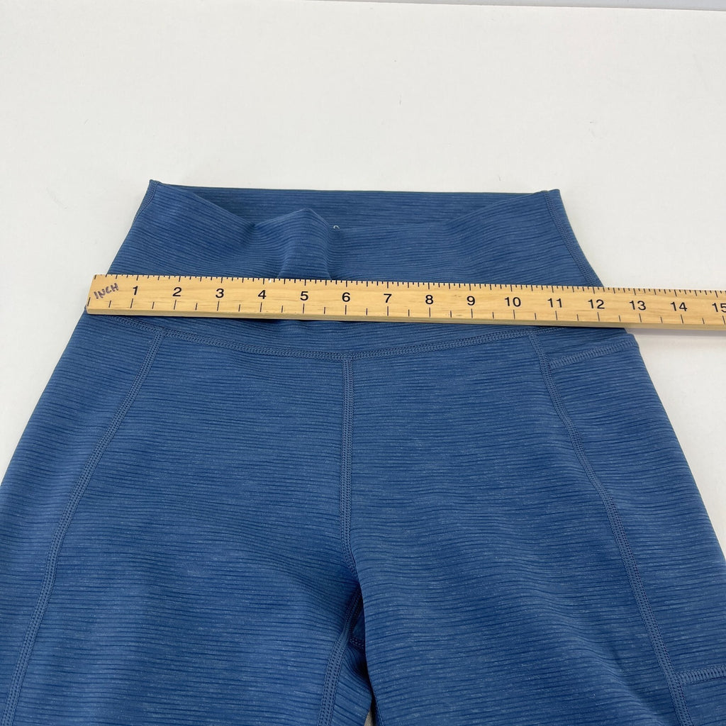 Sweaty Betty Super Sculpt Full Yoga Leggings Blue Micro Cord Print + Pocket UK S