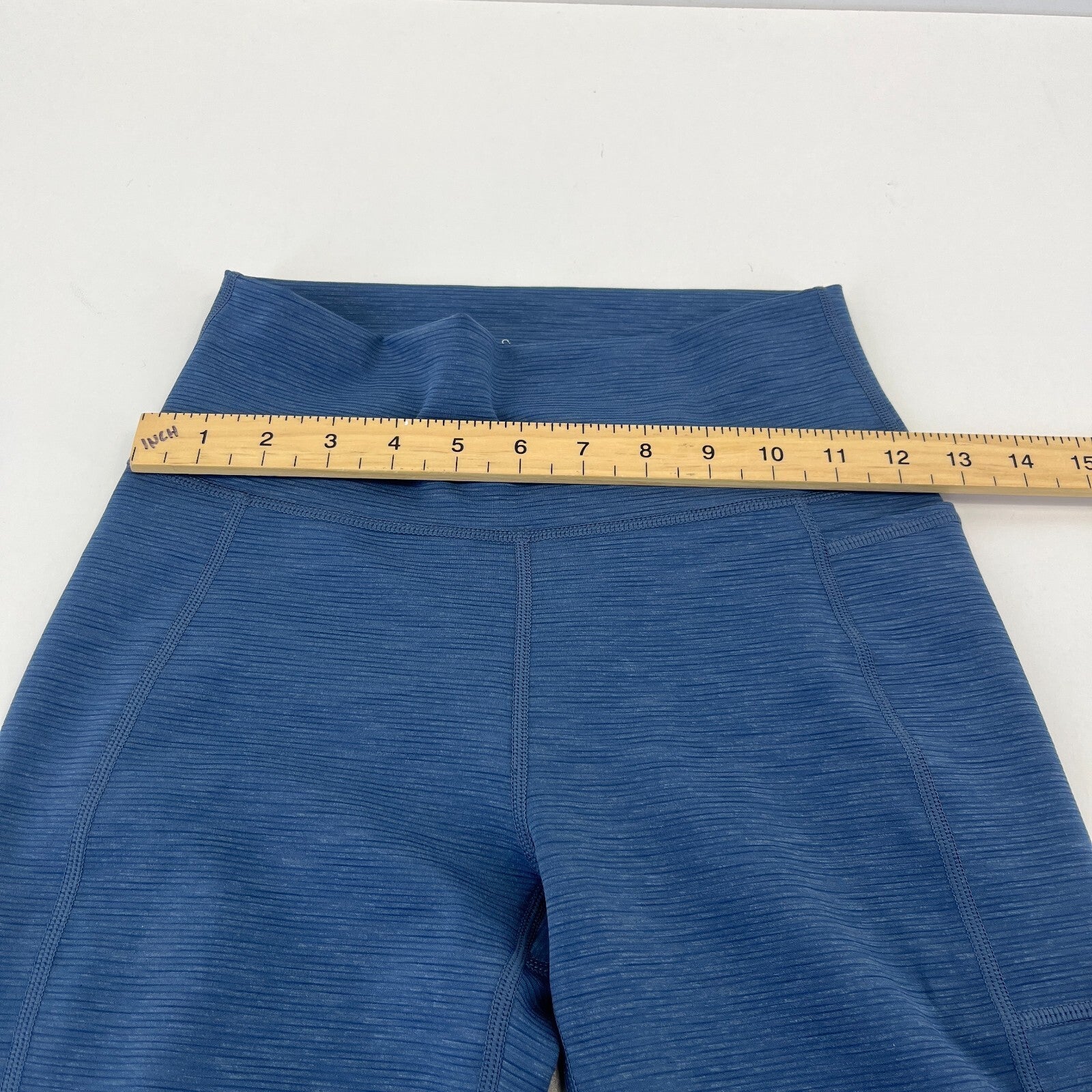 Sweaty Betty Super Sculpt Full Yoga Leggings Blue Micro Cord Print + Pocket UK S