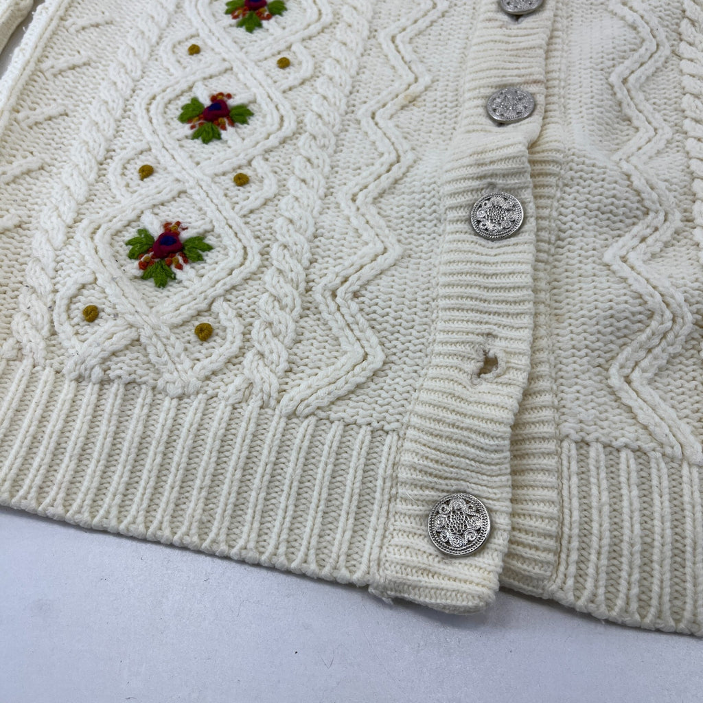 Avant Garde Cream & Floral Pattern Cardigan Cable Knit size XL - See Details