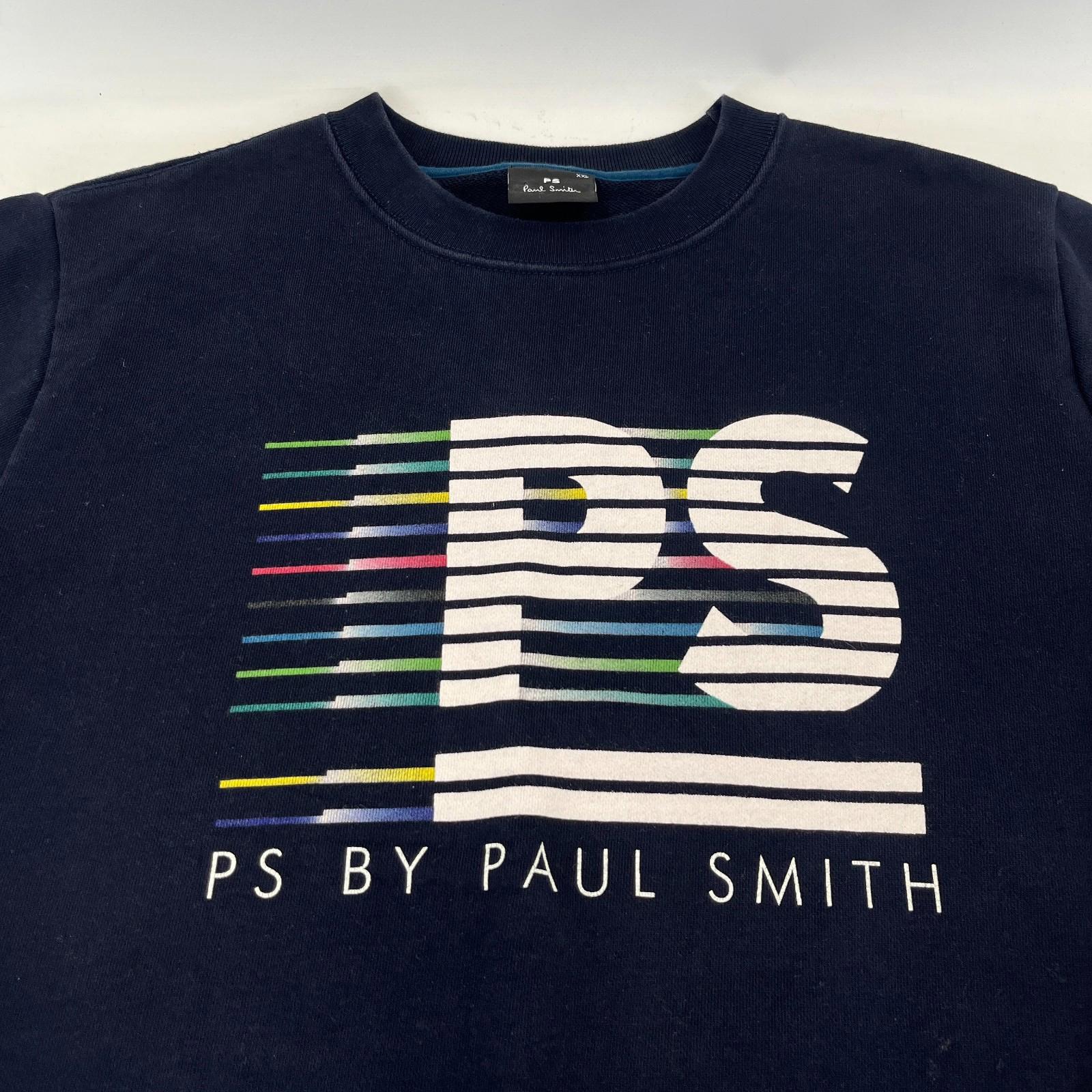 Paul Smith PS Spellout Sweatshirt Mens 2XL Slim Fit Crew Pullover Navy Blue