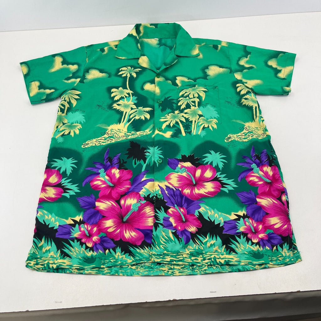 Loud Men's Green Floral Hawaiian Shirt Designer Holiday Short Sleeve size M