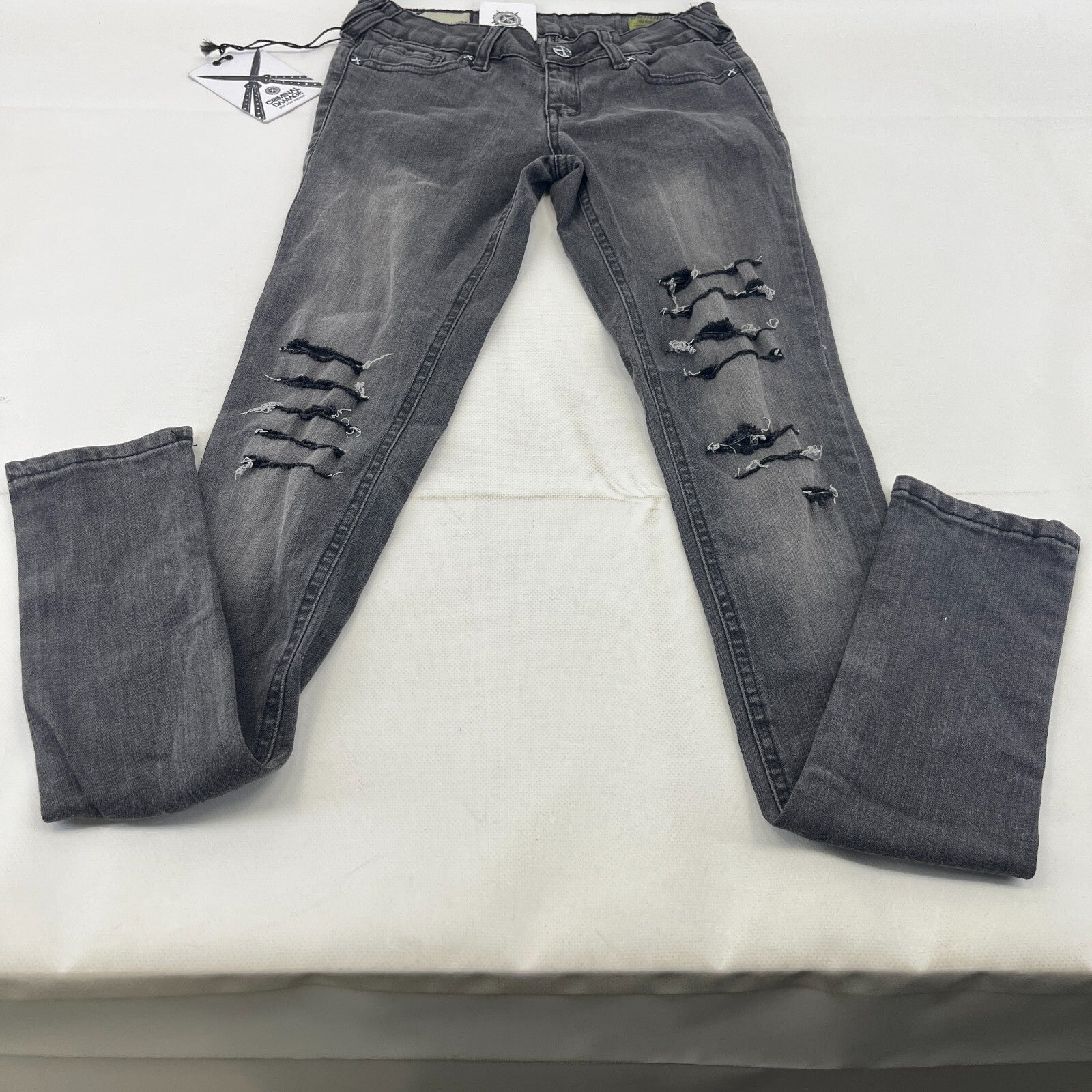 Criminal Damage Koko Ripped Jeans Womens W26 L32 Black Skinny Slim Fit BNWT