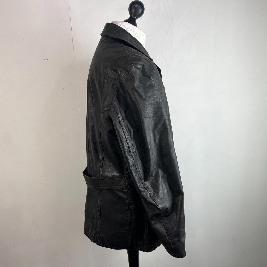 Vintage Letex Wismar Men's Black Leather Jacket size EU 56 Made in Germany