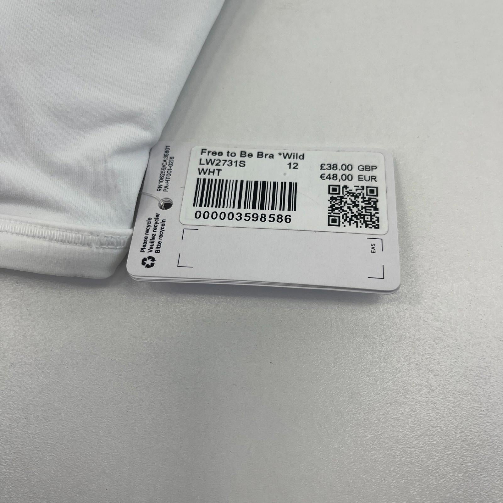Ladies Lululemon Free to Be Wild Sports Bra White A/B Cup size UK 16 US 12  BNWT