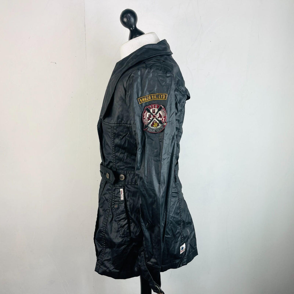 Khujo Womens Wax Cotton Goth Jacket in Black Double Breasted Belted size Large