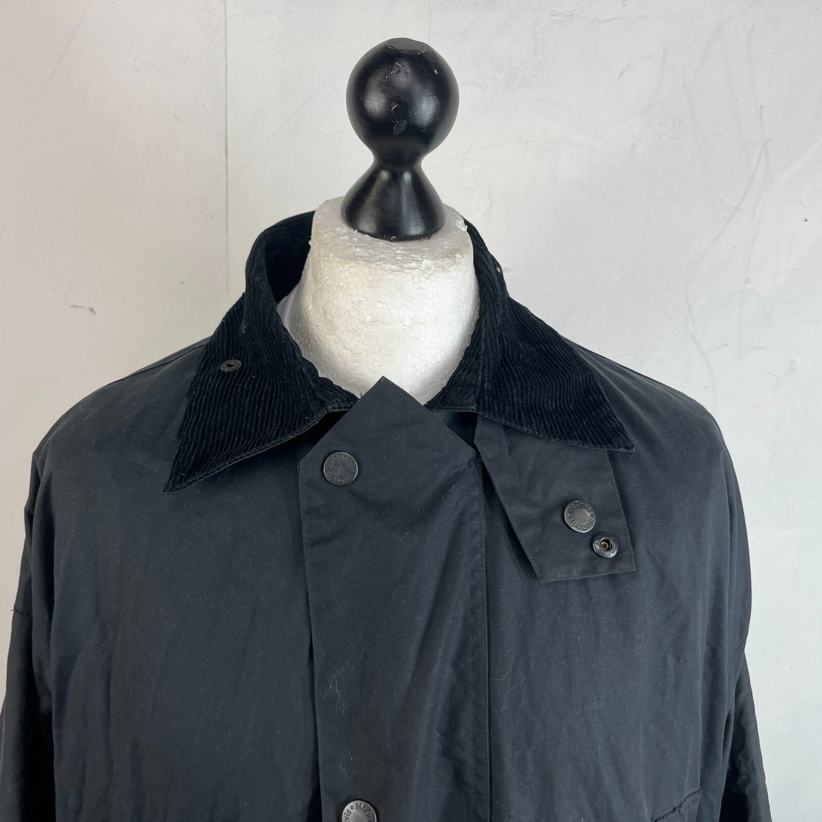 Mc Orvis Wax Jacket Mens size L Black Waxed Coat Made in the UK
