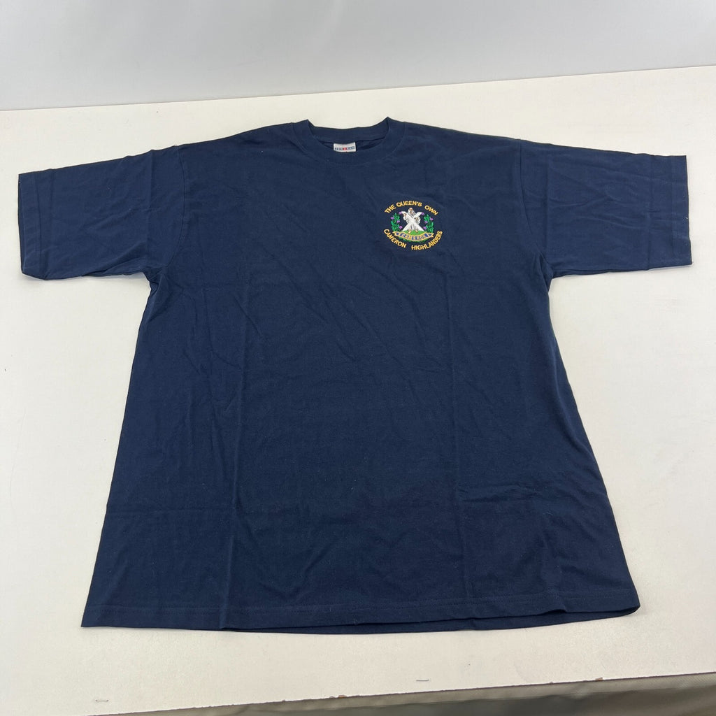 Rare The Queen's Own Cameron Highlander Embroidered T Shirt in Navy Blue size M