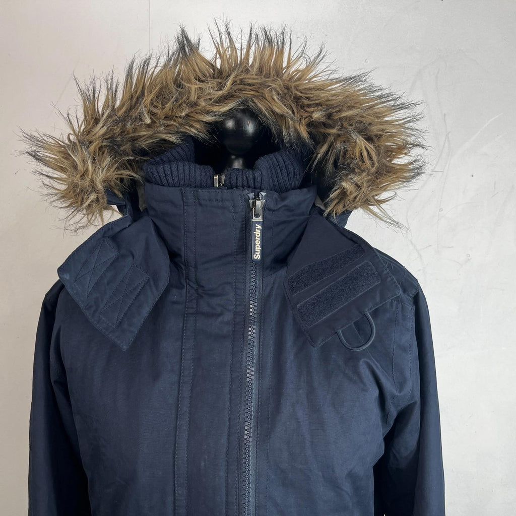 SuperDry Mens Windbomber Bomber Jacket size Large Hooded in Navy Blue Microfibre